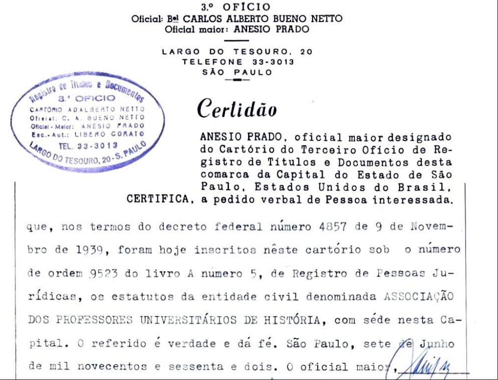 SaoPaulo 1962 Registro de Pessoa Jurídica ANPUH