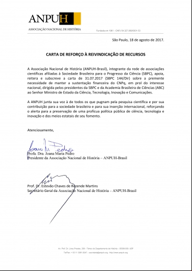 CARTA DE REFORÇO À REIVINDICAÇÃO DE RECURSOS