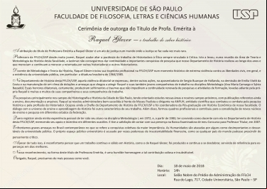 CERIMÔNIA DE OUTORGA DO TÍTULO DE PROFESSORA EMÉRITA À PROFA. DRA. RAQUEL GLEZER