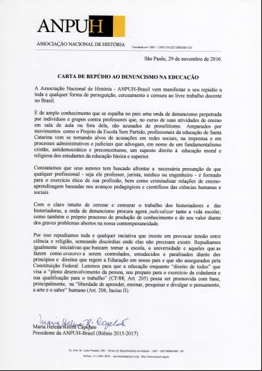 CARTA DE REPÚDIO AO DENUNCISMO NA EDUCAÇÃO